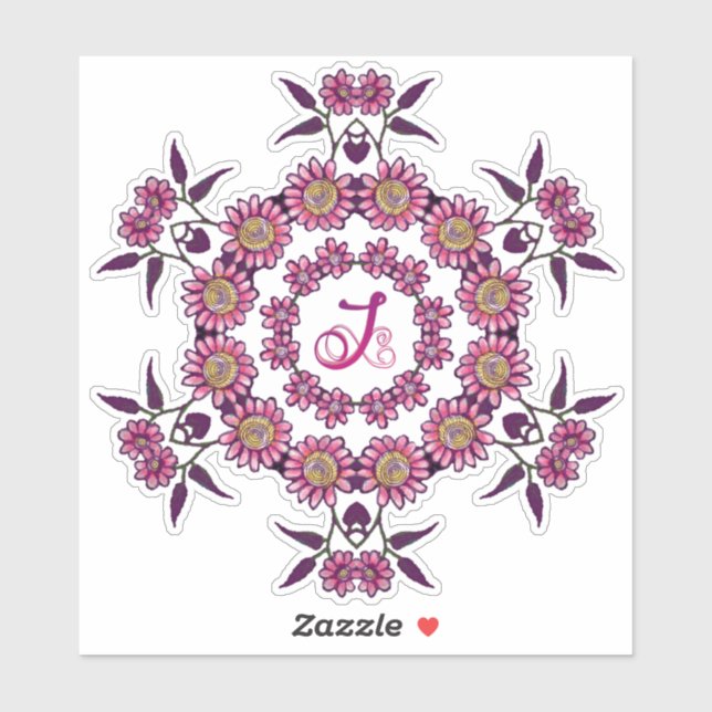 J Monogram Unique Bizarre Boho Flowers Pretty (Sheet)