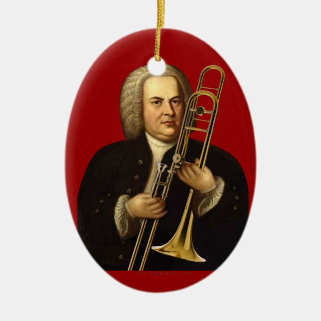 J.S. Bach with Trombone Ceramic Tree Decoration (Front)