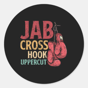 Jab Cross Hook Uppercut Boxer Work Kickboxing Girl Classic Round Sticker