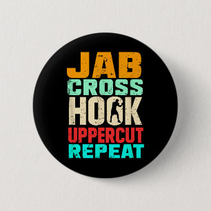 Jab Cross Hook Uppercut Repeat Retro Kickboxing Mm 6 Cm Round Badge