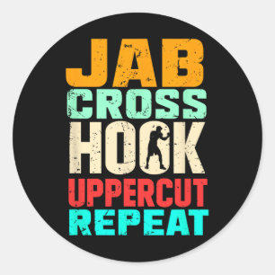 Jab Cross Hook Uppercut Repeat Retro Kickboxing Mm Classic Round Sticker
