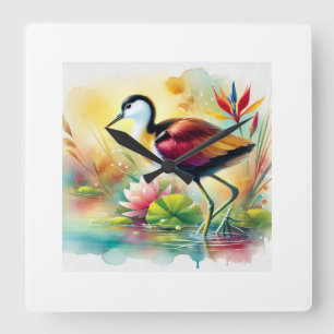 Jacana bird in harmony 210824AREF118 - Watercolor Square Wall Clock