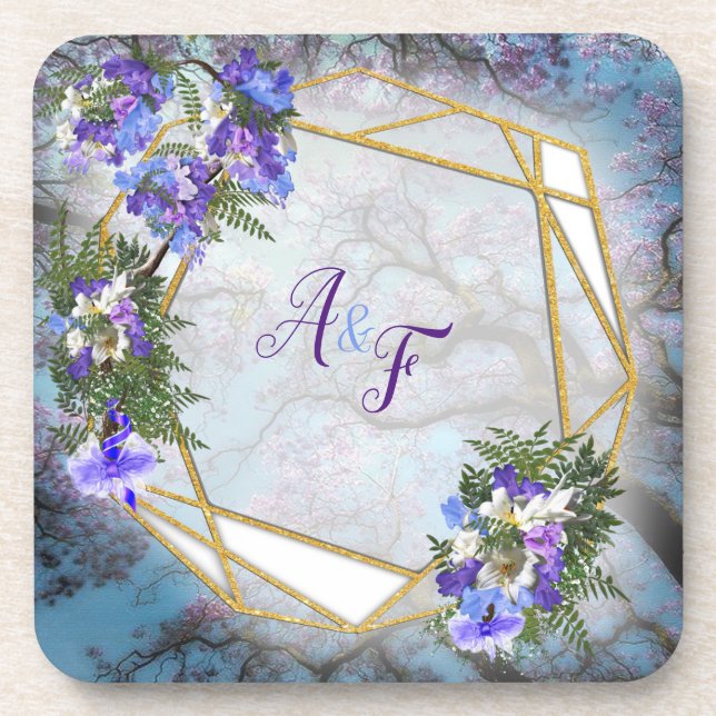 Jacaranda Blooms & Lily  Bouquet Coaster (Front)