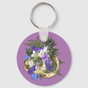 Jacaranda Blooms & Lily  Bouquet  gold rings Key Ring