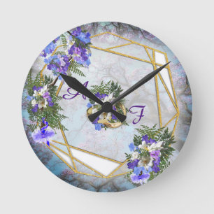 Jacaranda Blooms & Lily  Bouquet Round Clock