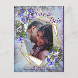 Jacaranda Blooms & Lily  Bouquet  Save the Date Announcement Postcard
