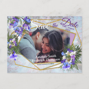 Jacaranda Blooms & Lily Bouquet  Save the Dates Announcement Postcard