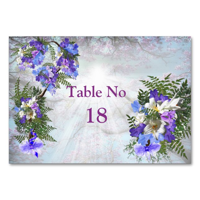 Jacaranda Blooms & Lily Bouquet Theme Table Number (Front)
