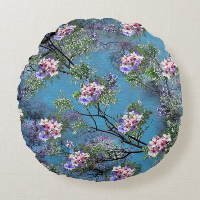 Jacaranda Spring Blooms Repeat Patterns Round Cushion (Front)