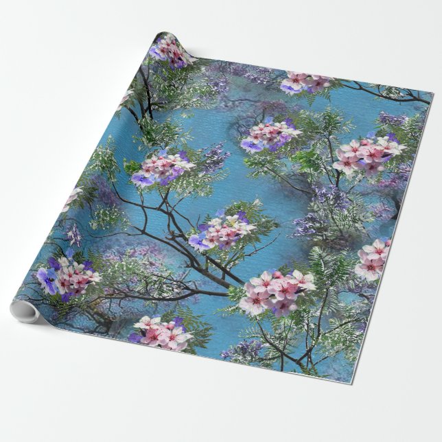 Jacaranda Spring Blooms Repeat Patterns Wrapping Paper (Unrolled)