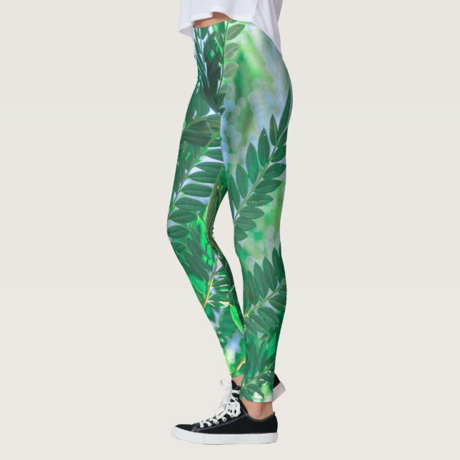 Jacaranda Tree Leaves Green Colours Leggings (Left)