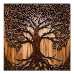 Jacaranda Tree Wood Carving, Photo Print
