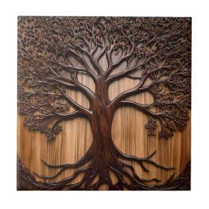 Jacaranda Tree Wood Carving, Tile