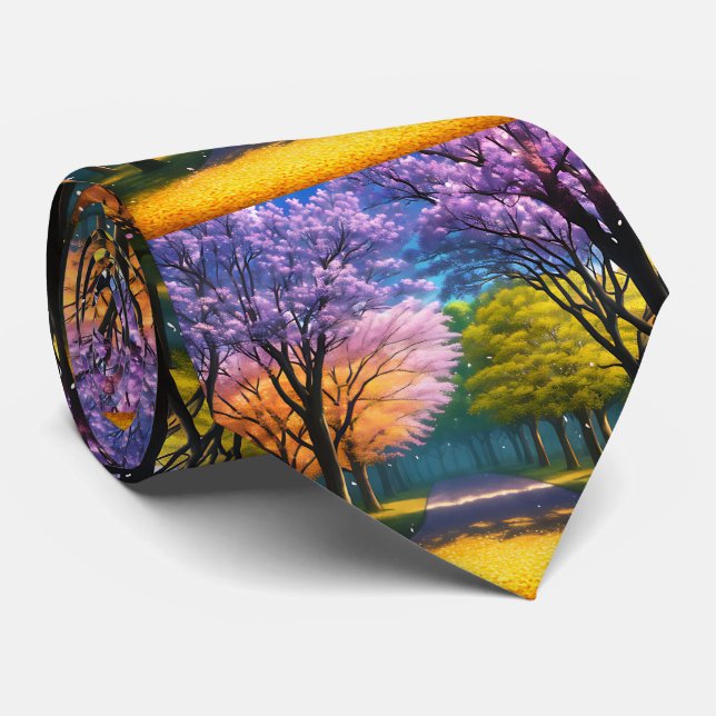 Jacaranda Trees In Forest, Neck Tie (Rolled)