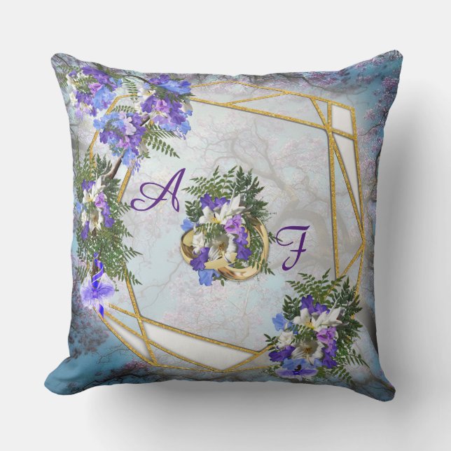 Jacaranda & white lily Bouquet Cushion (Front)