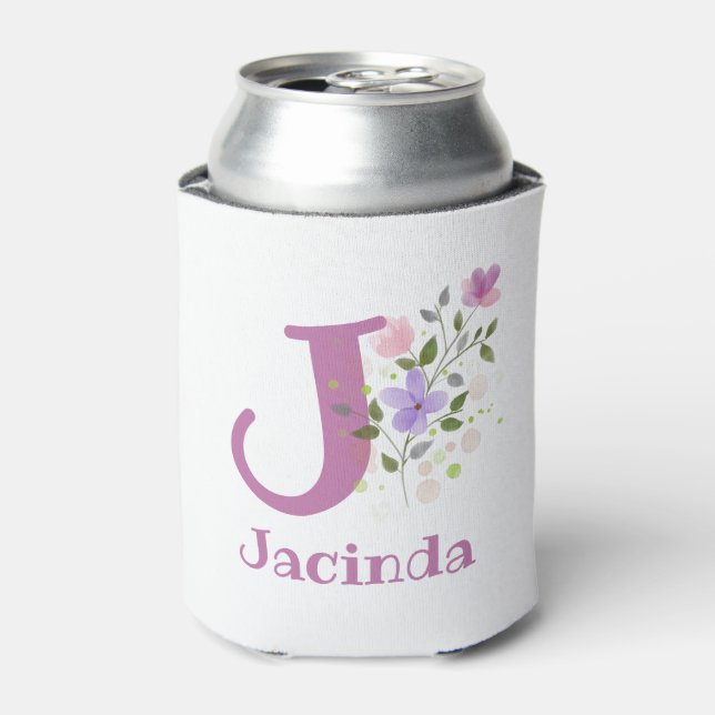 Jacinda Name with a Floral Design Can Cooler (Can Front)