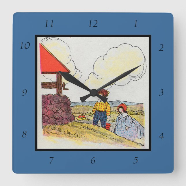 Jack and Jill went up the hill Nursery Rhyme Square Wall Clock (Front)