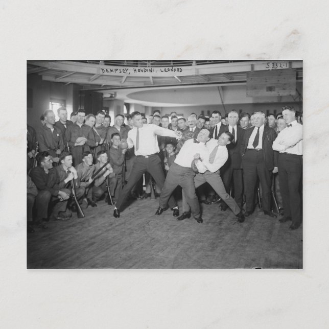 Jack Dempsey Mock Fighting Against Harry Houdini Postcard (Front)