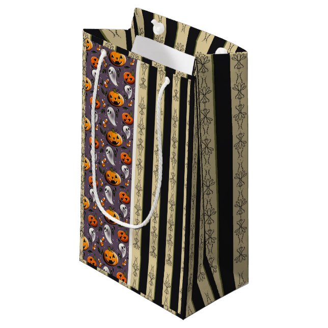 Jack-o-Ghost Purple Stripes Small Gift Bag (Front Angled)