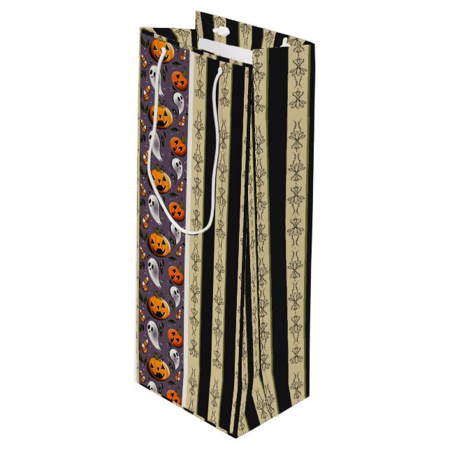 Jack-o-Ghost Purple Stripes Wine Gift Bag (Front Angled)