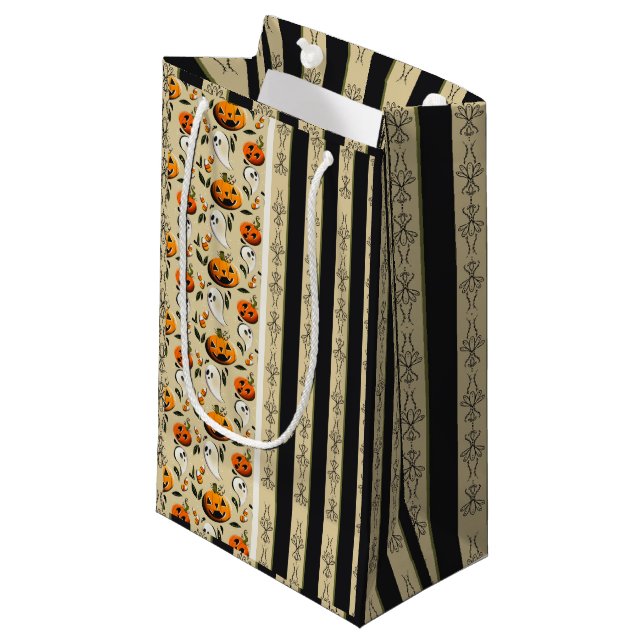 Jack-o-Ghost Yellow Stripes Small Gift Bag (Front Angled)