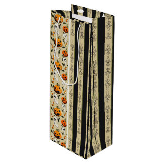 Jack-o-Ghost Yellow Stripes Wine Gift Bag