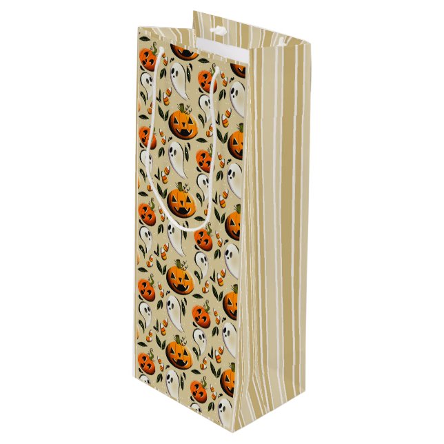 Jack-o-Ghost Yellow Wine Gift Bag (Front Angled)