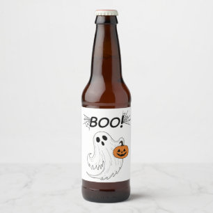 Jack-o’-lantern and A White Ghost Boo Halloween Beer Bottle Label