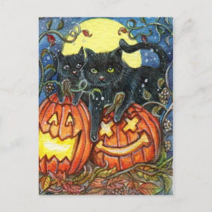 Jack-O'-Lantern and Black Cats Postcard