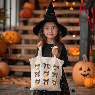 Jack-O-Lantern and Bows Canvas Tote Bag