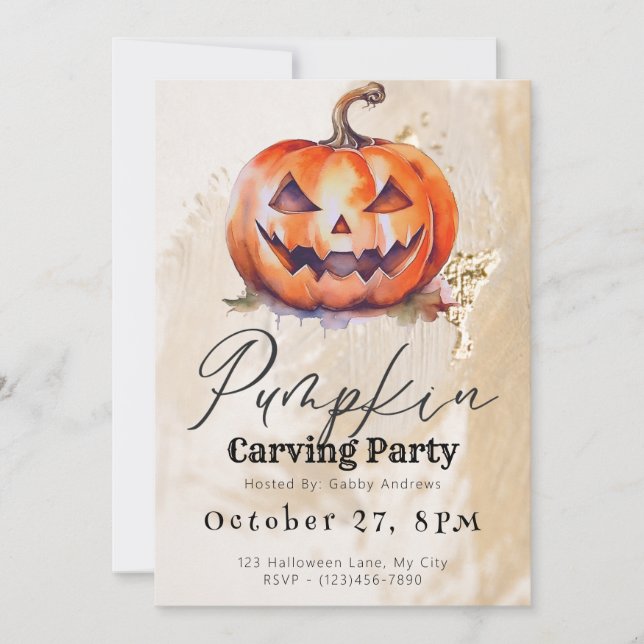 Jack-O' Lantern Beige Pumpkin Carving Party Invitation (Front)