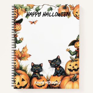 Jack o Lantern, Black Cats and Scarecrow  Notebook