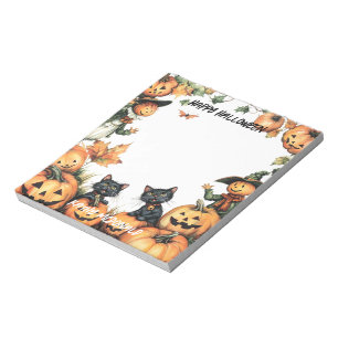 Jack o Lantern, Black Cats and Scarecrow  Notepad
