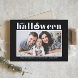 Jack-o'-lantern Black Photo Happy Halloween Holiday Card<br><div class="desc">Happy Halloween! Send Halloween greetings to family and friends with this customisable Halloween card. It features retro bold typography and a pumpkin accent. Personalise by adding your details. This custom photo Halloween card is available in other colours. Matching items are available.</div>