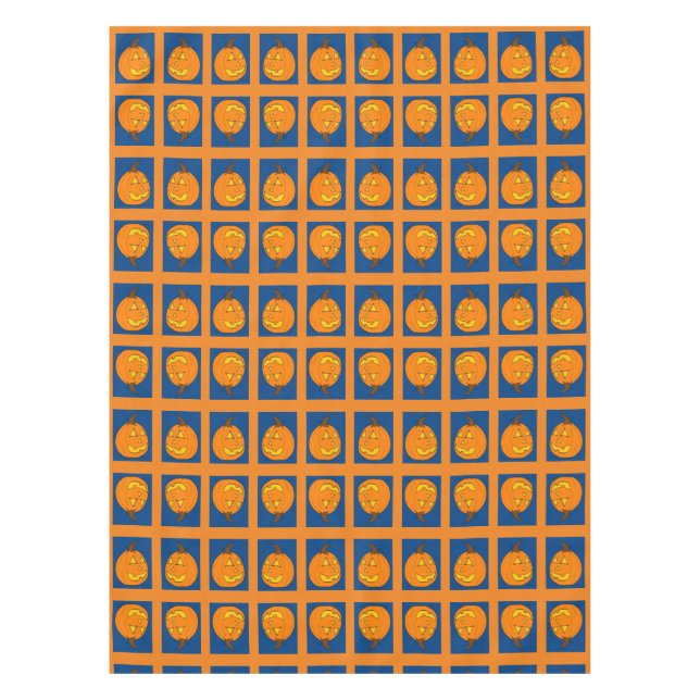 Jack o' Lantern Blue and Orange Tablecloth (Front)