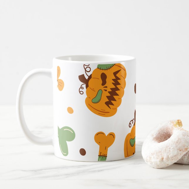 Jack-o-Lantern & Bones Spooky Halloween  Coffee Mug (With Donut)