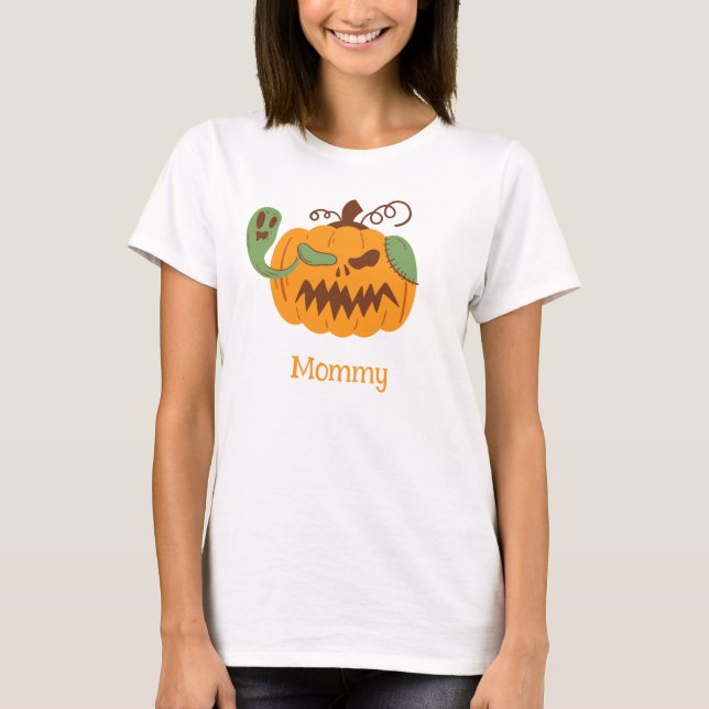 Jack-o'-Lantern & Bones Spooky Halloween Mum T-Shirt (Front)