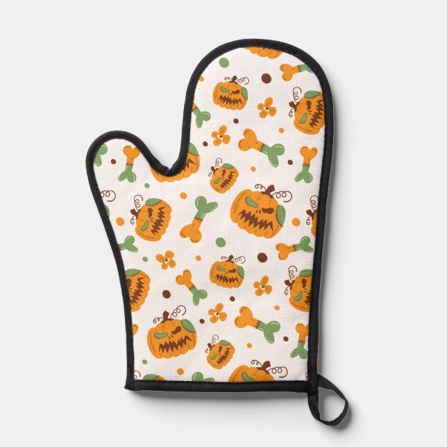 Jack-o-Lantern & Bones Spooky Halloween  Oven Mitt (Front)