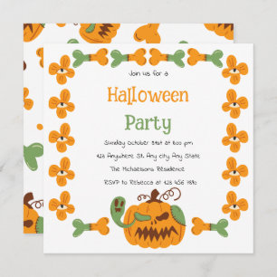 Jack-o'-Lantern & Bones Spooky Halloween Party Invitation