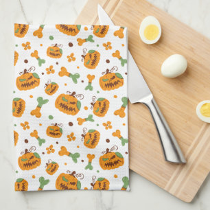 Jack-o-Lantern & Bones Spooky Halloween Tea Towel