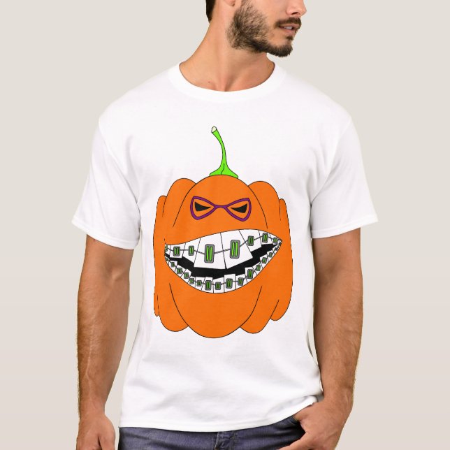 Jack-O-Lantern Braces Orthodontics Geek Nerd Glass T-Shirt (Front)