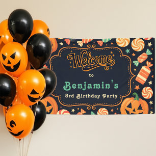Jack-O'-Lantern & Candy Halloween Birthday Party Banner