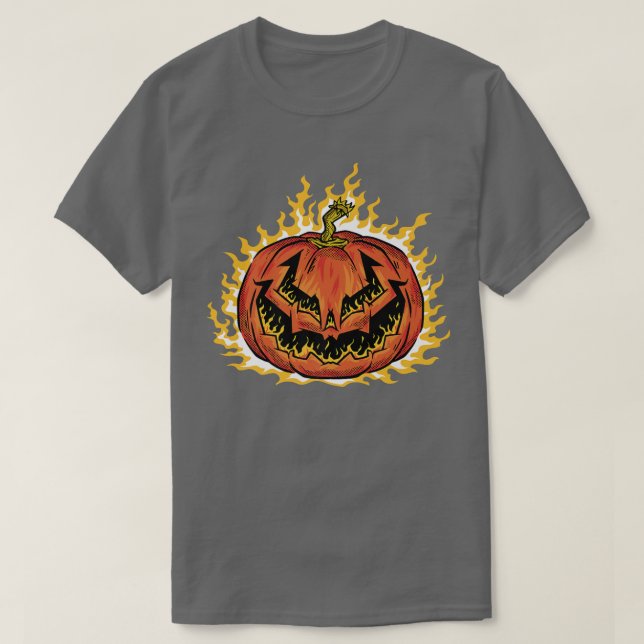 Jack o Lantern Cool Halloween Pumpkin with Flames  T-Shirt (Design Front)