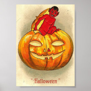 Jack O Lantern Devil Vintage Halloween Art Print