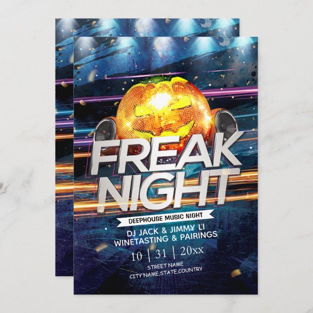 Jack-O-Lantern Disco Ball Freak Night Halloween Invitation (Front/Back)