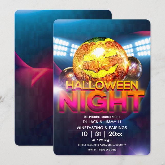 Jack O Lantern Disco Ball Halloween Party Invitation (Front/Back)