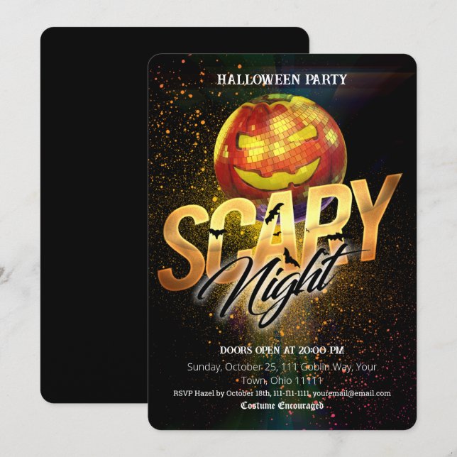 Jack O Lantern Disco Ball Halloween Scary Night Invitation (Front/Back)