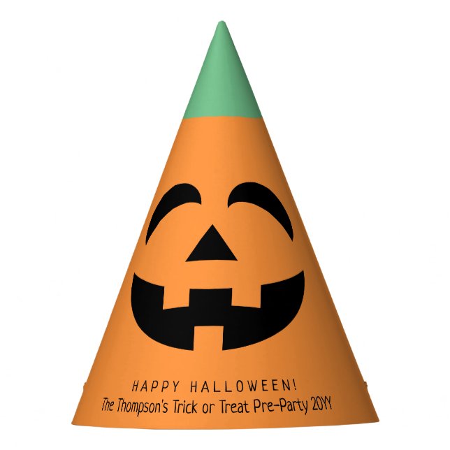 Jack-o-Lantern Face Cute Modern Pumpkin Halloween Party Hat (Front)