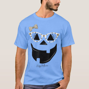 Jack O Lantern Face Leopard Glasses Halloween Pump T-Shirt