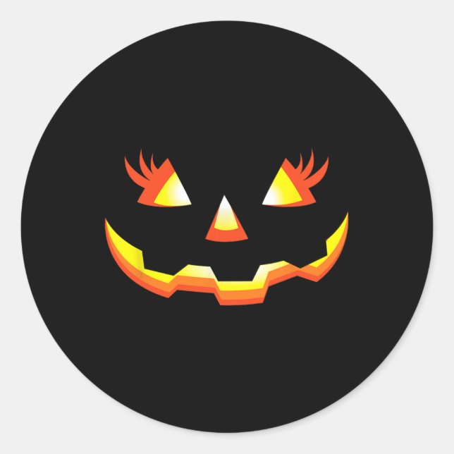 Jack O Lantern Face Pumpkin Eyelashes Halloween Co Classic Round Sticker (Front)